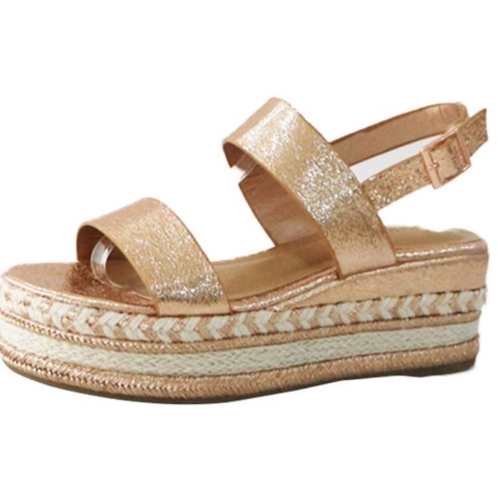 New- Rose Gold Sling Back Espadrille Sandals - Picture 3 of 5